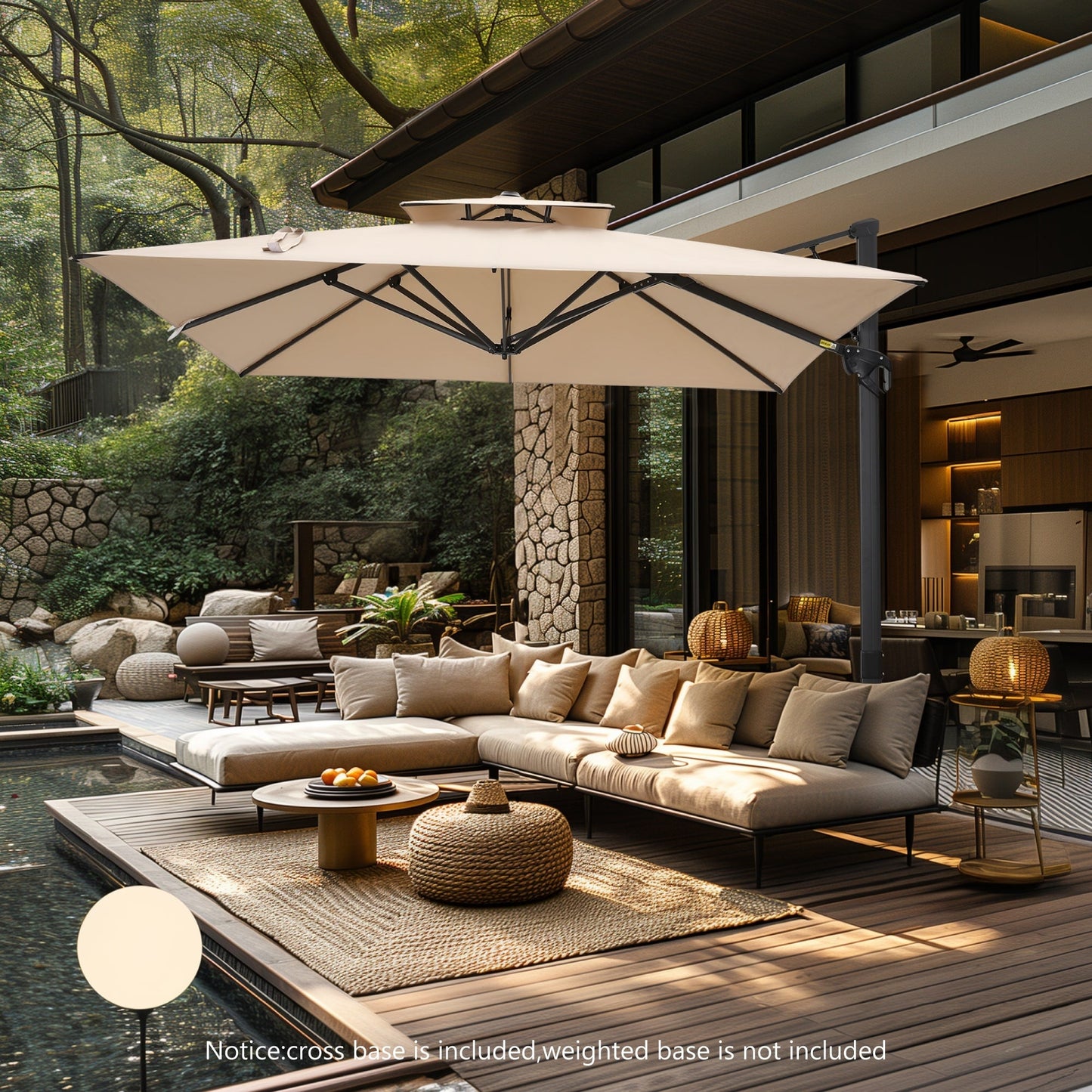 MAISON ARTS Ombrellone a sbalzo idraulico automatico da 12 piedi con palo in alluminio e rotazione di 360 gradi