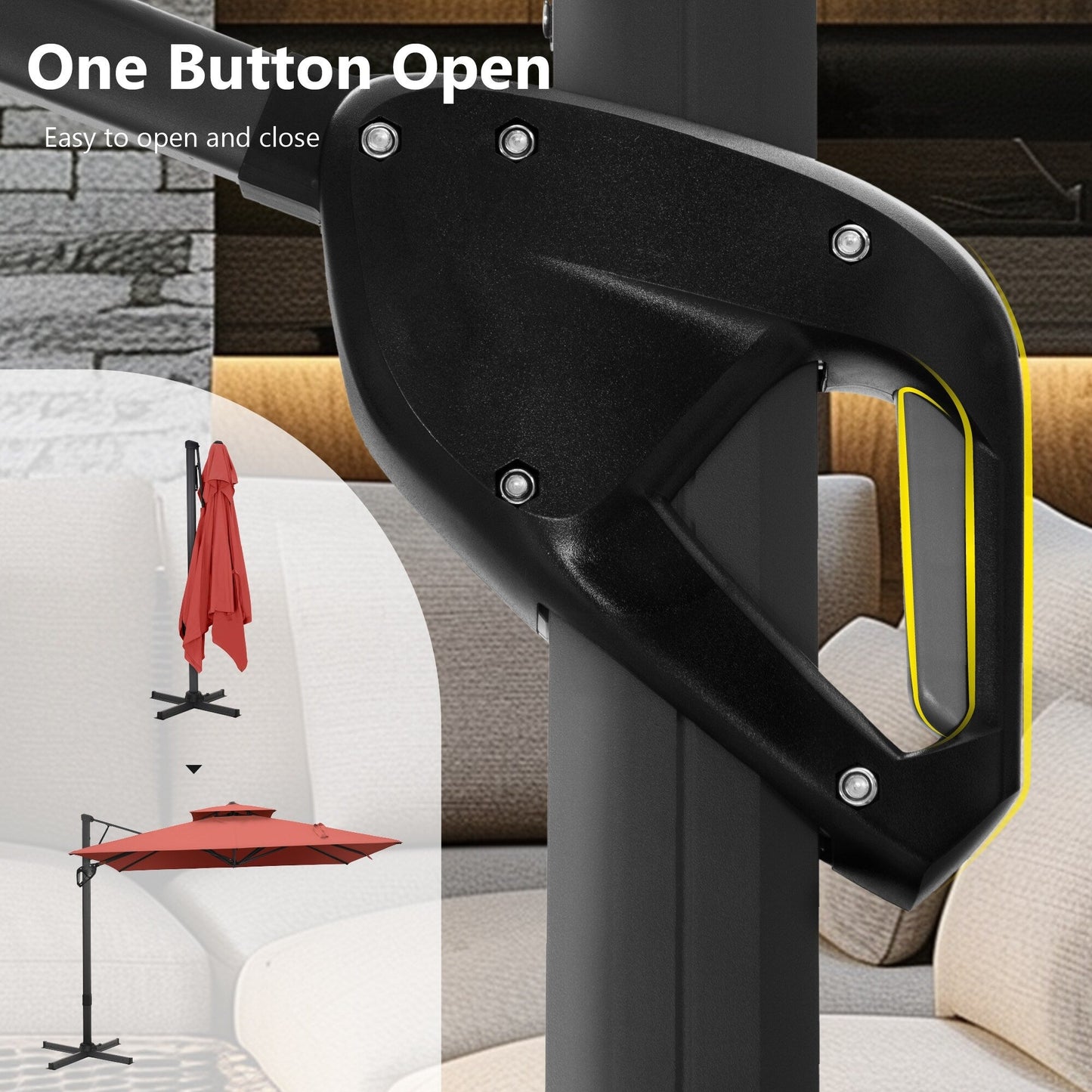 MAISON ARTS Ombrellone a sbalzo idraulico automatico da 12 piedi con palo in alluminio e rotazione di 360 gradi