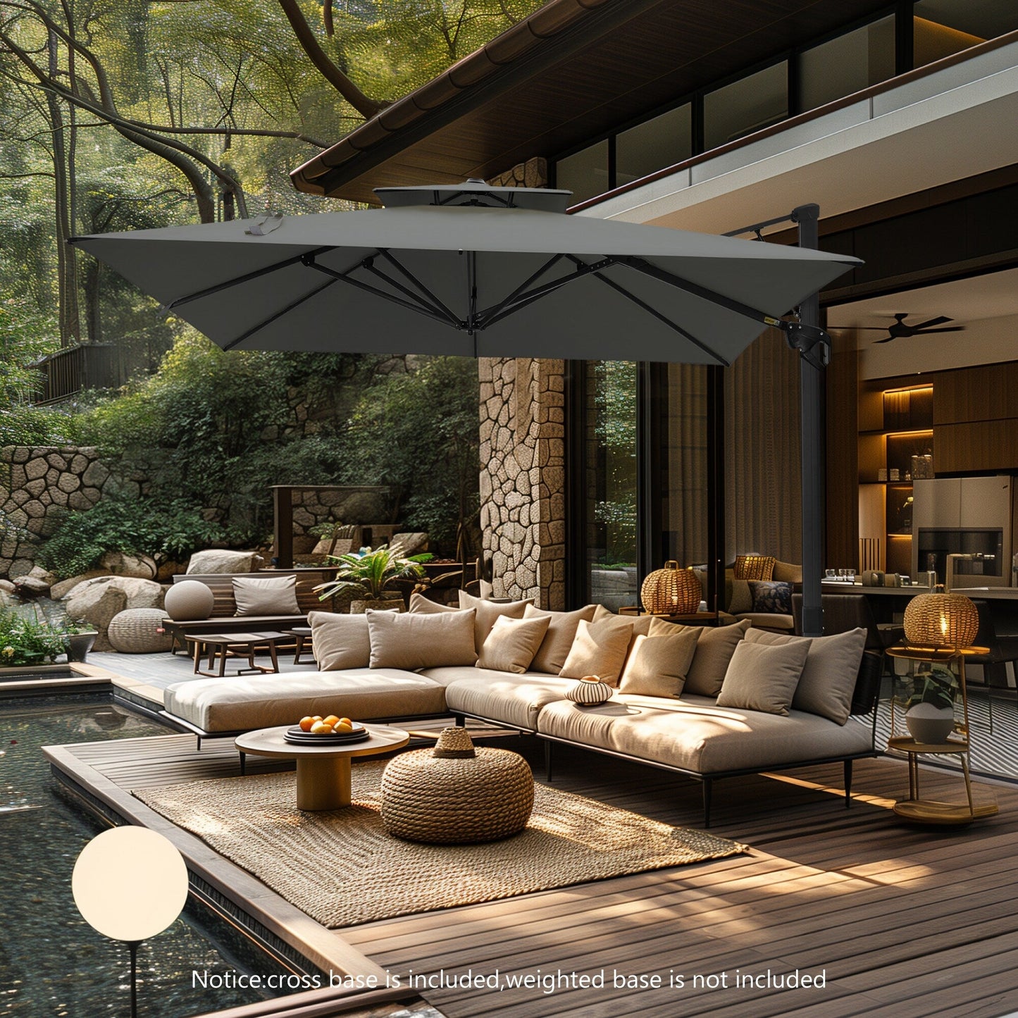 MAISON ARTS Ombrellone a sbalzo idraulico automatico da 12 piedi con palo in alluminio e rotazione di 360 gradi