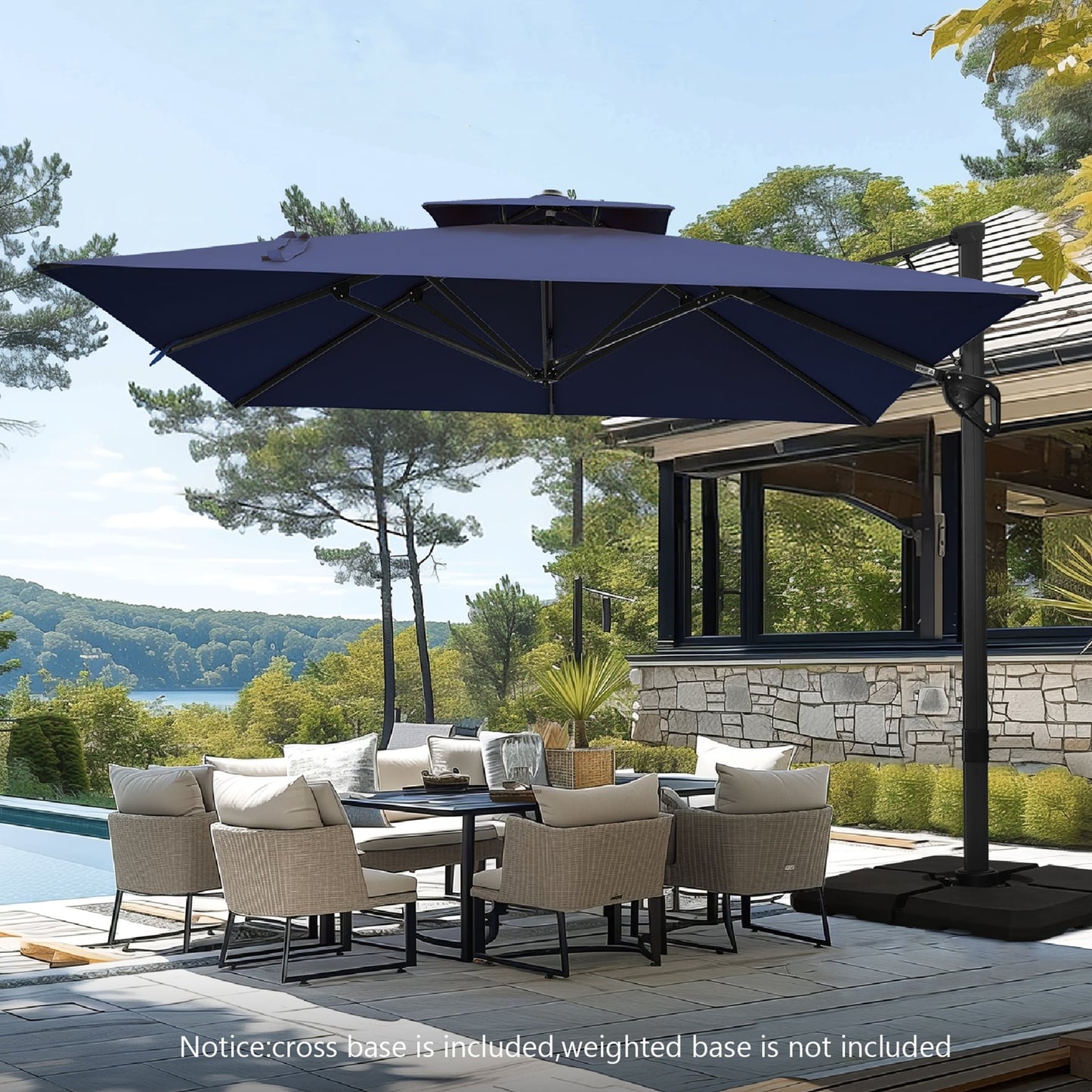 MAISON ARTS Ombrellone a sbalzo idraulico automatico da 12 piedi con palo in alluminio e rotazione di 360 gradi