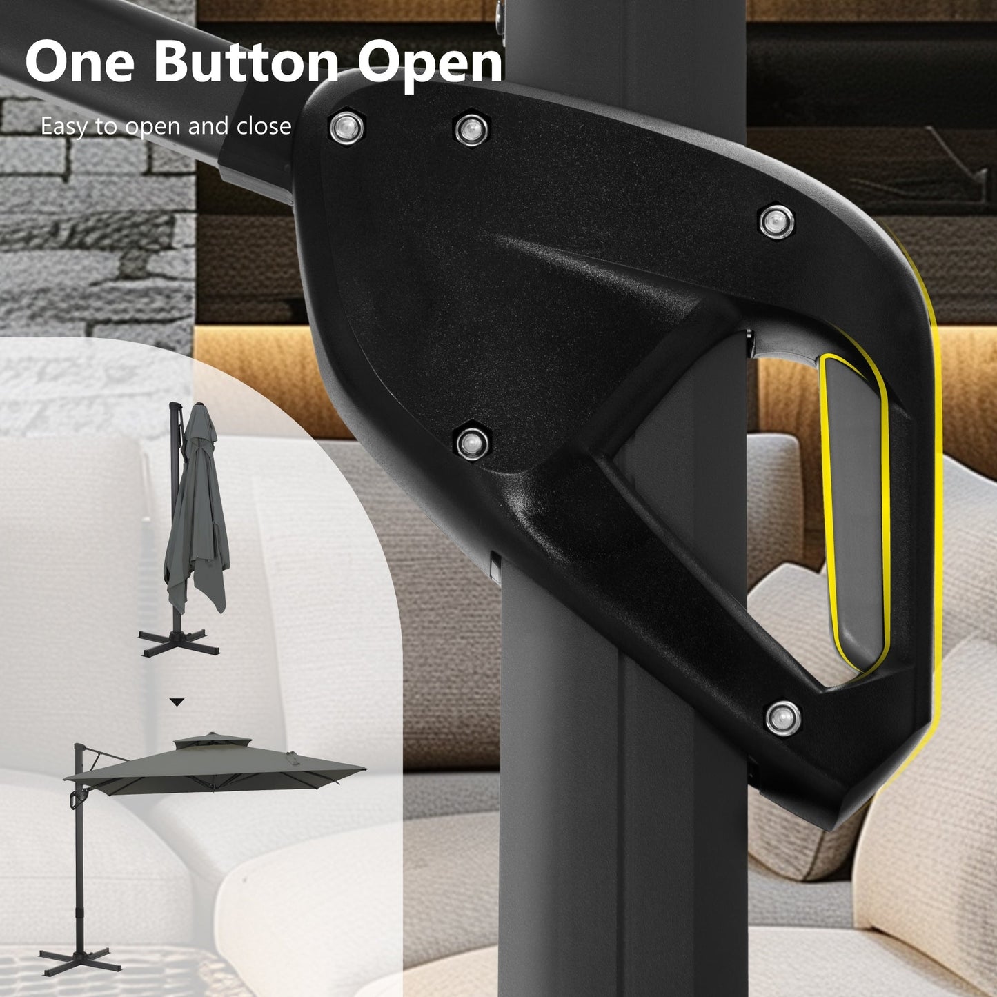 MAISON ARTS Ombrellone a sbalzo idraulico automatico da 12 piedi con palo in alluminio e rotazione di 360 gradi