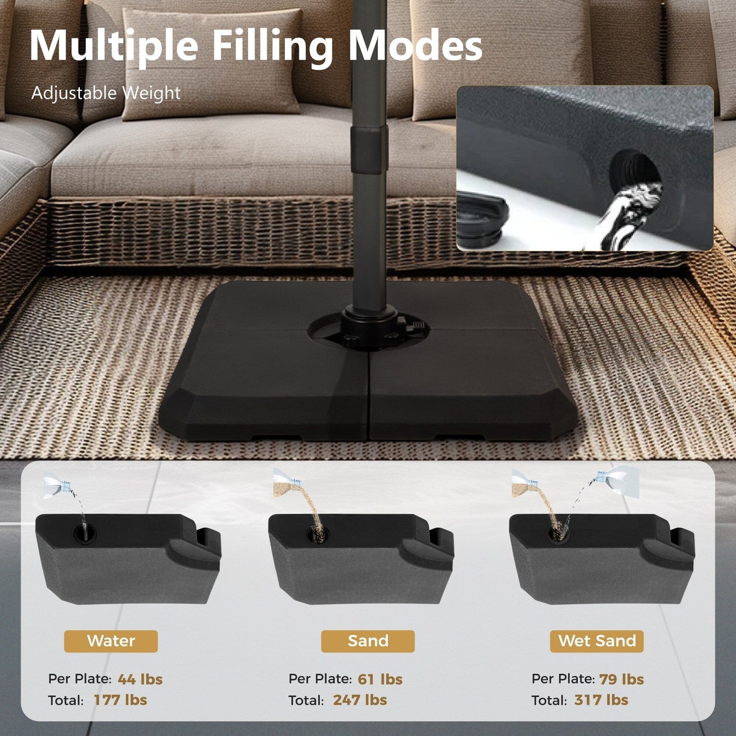 MAISON ARTS Ombrellone a sbalzo idraulico automatico da 12 piedi con palo in alluminio e rotazione di 360 gradi