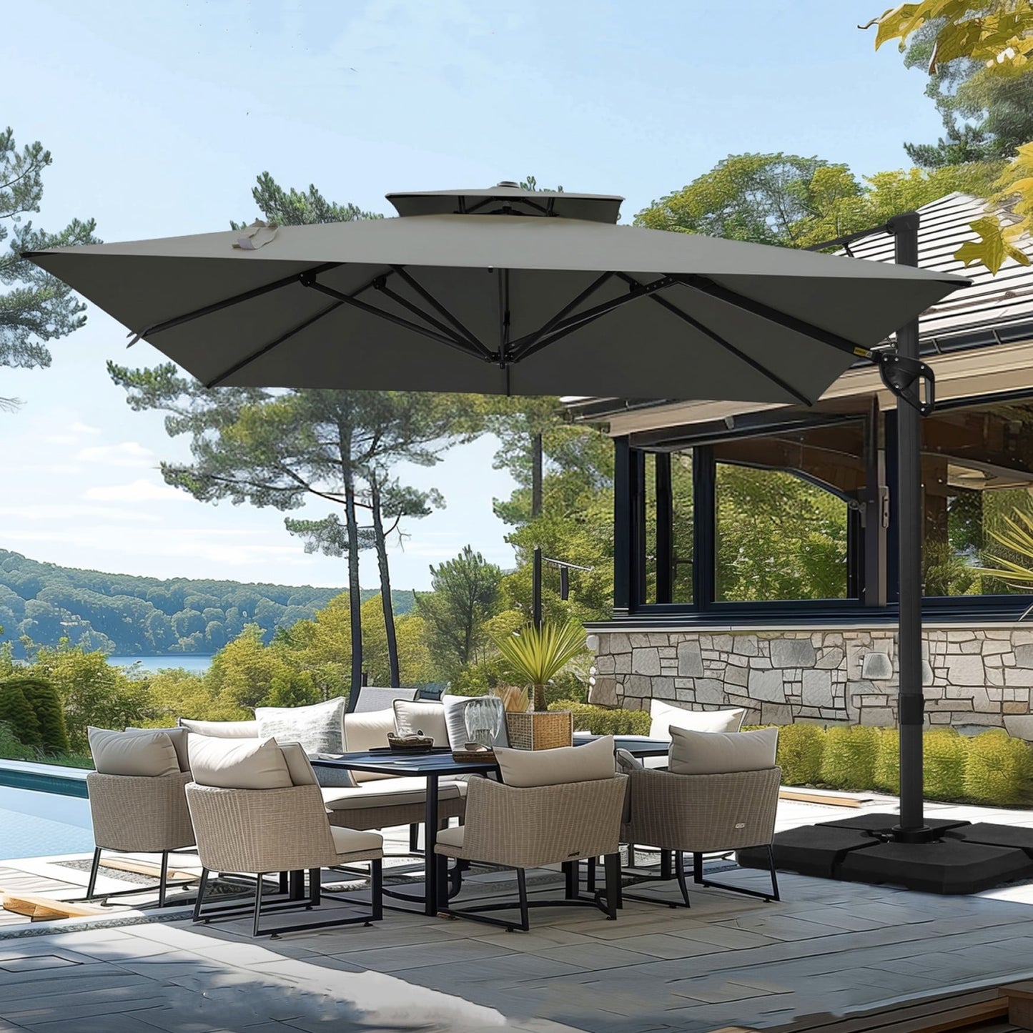 MAISON ARTS Ombrellone a sbalzo idraulico automatico da 12 piedi con palo in alluminio e rotazione di 360 gradi