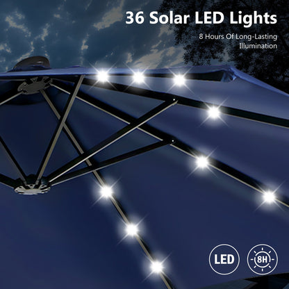 MAISON ARTS Ombrellone da esterno rettangolare da 15 piedi con manovella, doppio lato, con illuminazione a LED solare e base inclusa