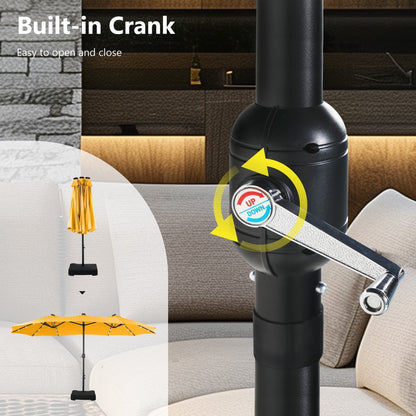 MAISON ARTS Ombrellone da esterno rettangolare da 15 piedi con manovella, doppio lato, con illuminazione a LED solare e base inclusa