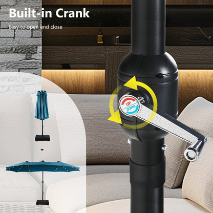 MAISON ARTS Ombrellone da esterno rettangolare da 15 piedi con manovella, doppio lato, con illuminazione a LED solare e base inclusa