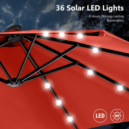 MAISON ARTS Ombrellone da esterno rettangolare da 15 piedi con manovella, doppio lato, con illuminazione a LED solare e base inclusa