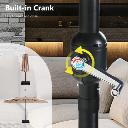 MAISON ARTS Ombrellone da esterno rettangolare da 15 piedi con manovella, doppio lato, con illuminazione a LED solare e base inclusa