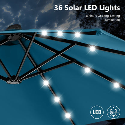 MAISON ARTS Ombrellone da esterno rettangolare da 15 piedi con manovella, doppio lato, con illuminazione a LED solare e base inclusa