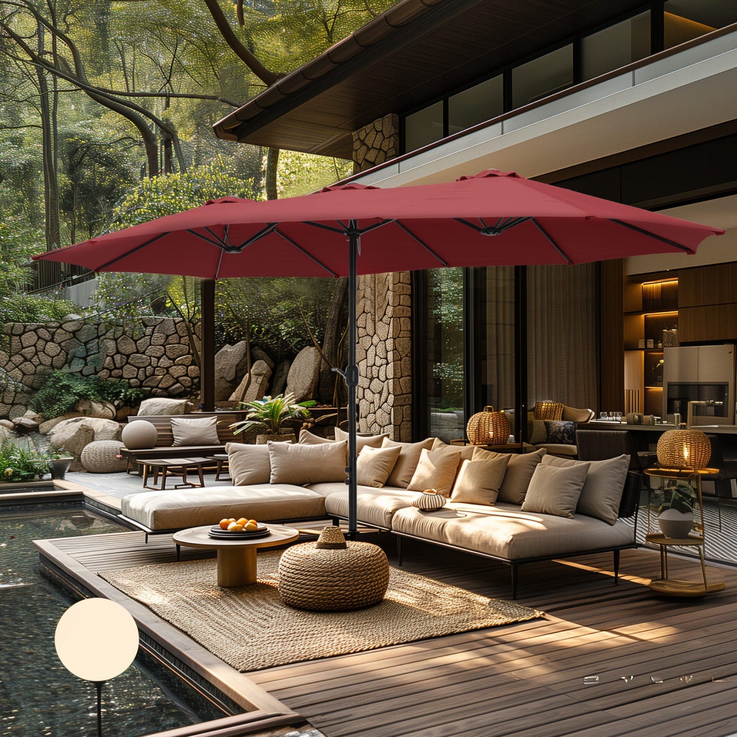 MAISON ARTS Ombrellone doppio extra large da 15 piedi con base inclusa