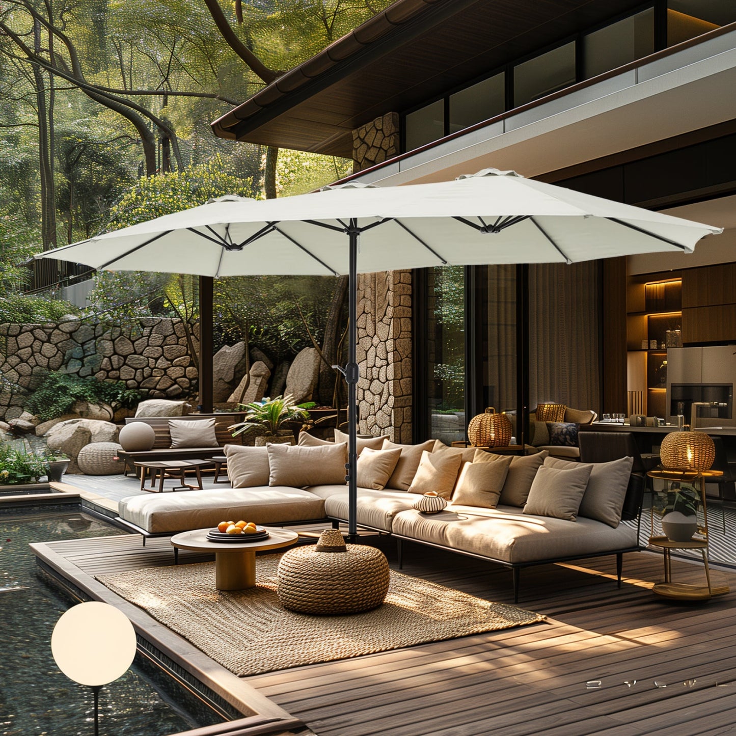 MAISON ARTS Ombrellone doppio extra large da 15 piedi con base inclusa