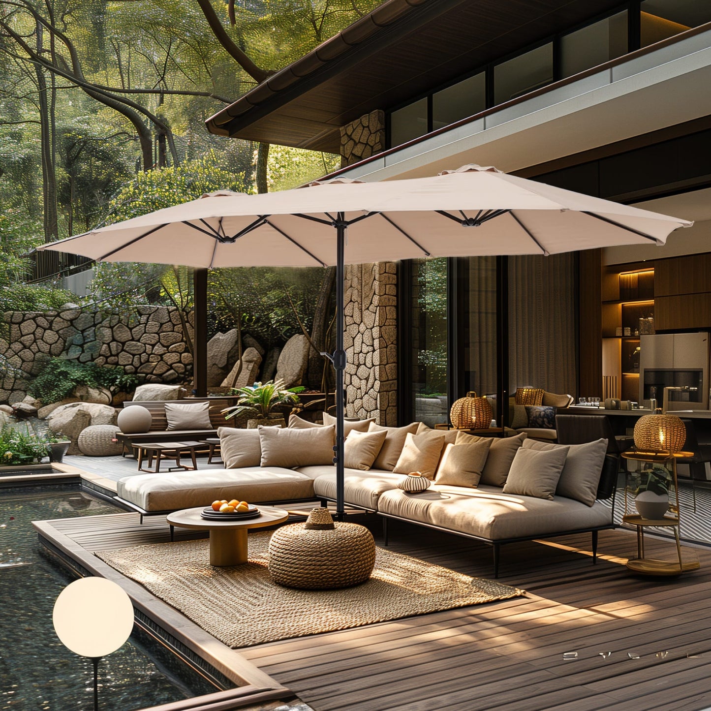 MAISON ARTS Ombrellone doppio extra large da 15 piedi con base inclusa