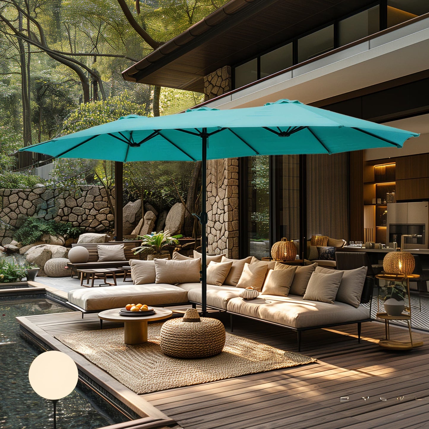 MAISON ARTS Ombrellone doppio extra large da 15 piedi con base inclusa