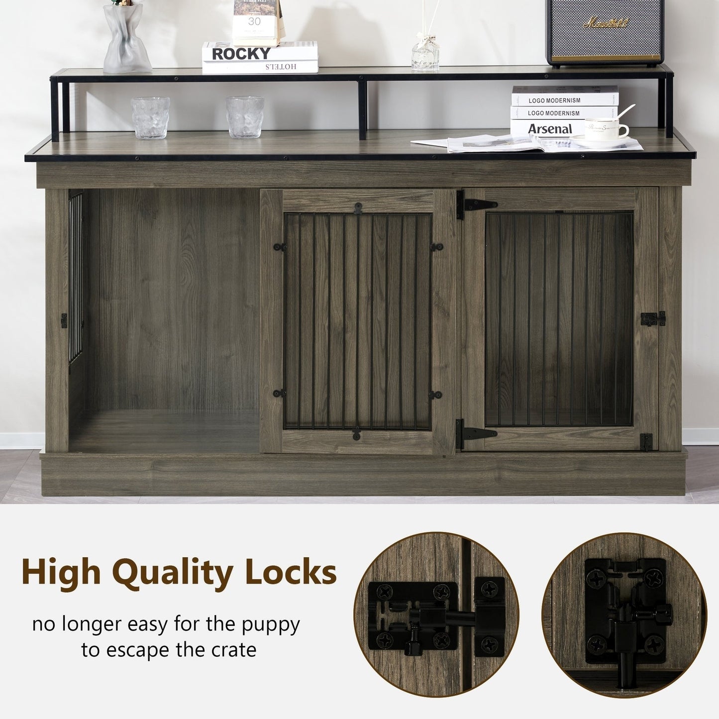 Mcombo, mobile porta TV per cani di grandi dimensioni, cuccia in legno con doppie porte 1861