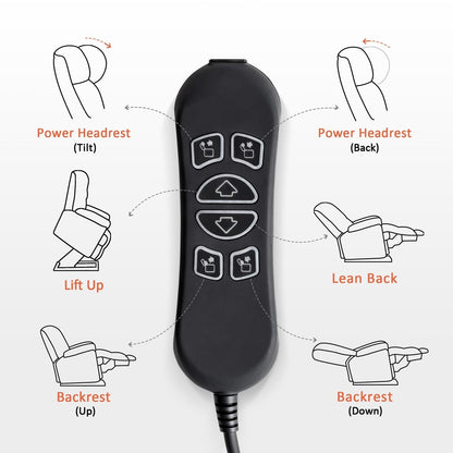 Poltrona reclinabile elettrica MCombo Large-Wide a doppio motore con massaggio e doppio riscaldamento per anziani alti e grandi, tessuto R7635
