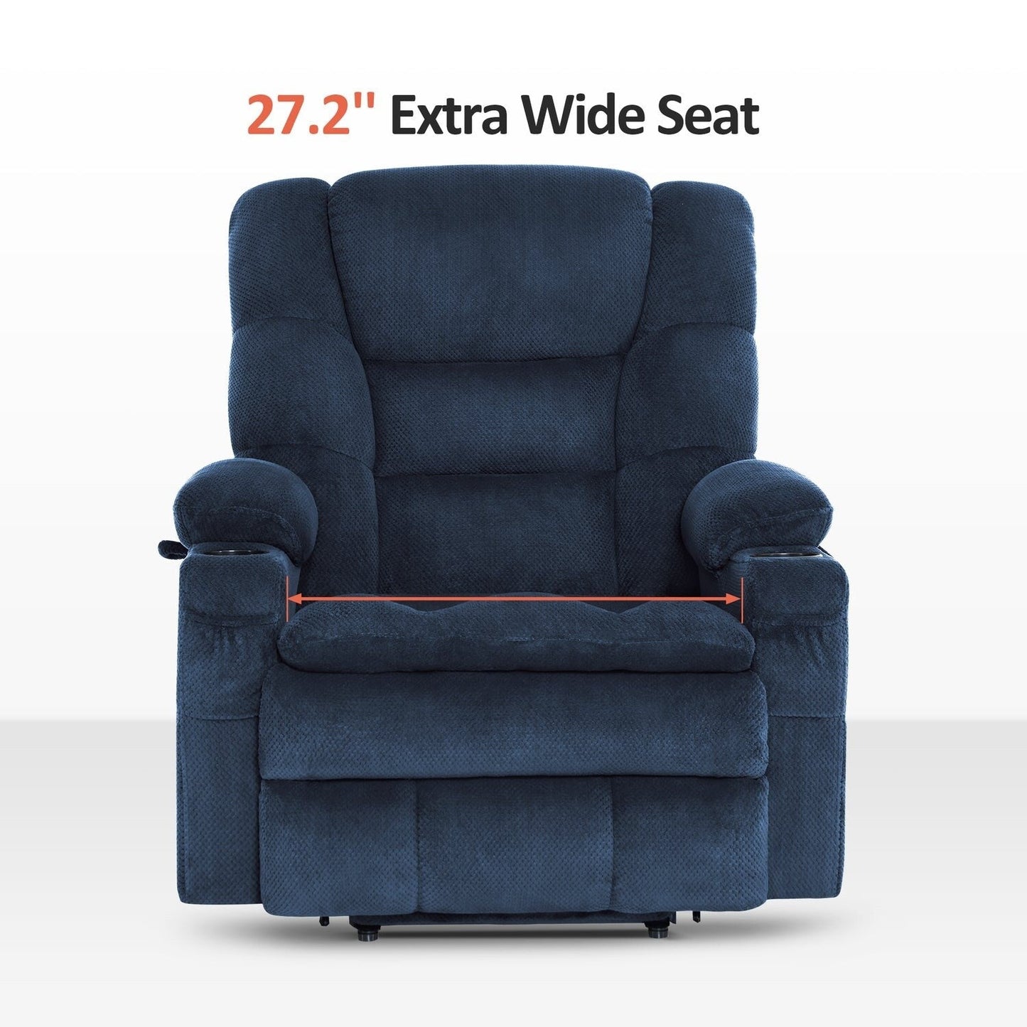 Poltrona reclinabile elettrica MCombo Large-Wide a doppio motore con massaggio e doppio riscaldamento per anziani alti e grandi, tessuto R7635