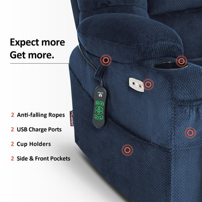 Poltrona reclinabile elettrica MCombo Large-Wide a doppio motore con massaggio e doppio riscaldamento per anziani alti e grandi, tessuto R7635