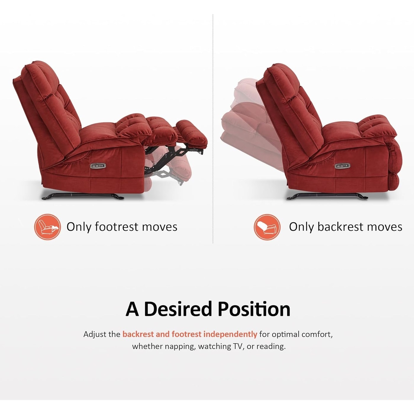 Poltrona reclinabile elettrica senza braccioli MCombo con doppio motore di grandi dimensioni, poltrona reclinabile Zeroarms perfetta per il soggiorno, tessuto PR607