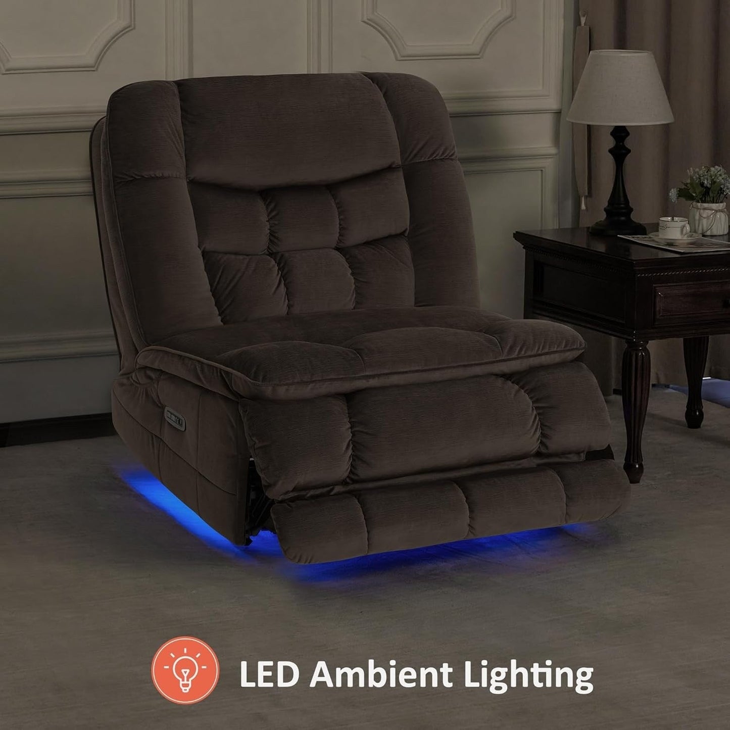 Poltrona reclinabile elettrica senza braccioli MCombo con doppio motore di grandi dimensioni, poltrona reclinabile Zeroarms perfetta per il soggiorno, tessuto PR607