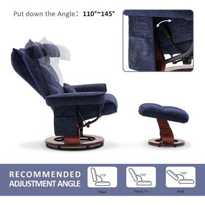 MCombo Set di 2 poltrone reclinabili girevoli con pouf e cuscino per il collo, tessuto in ciniglia