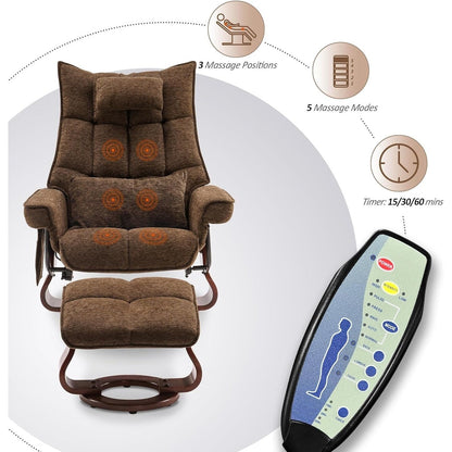 MCombo Set di 2 poltrone reclinabili girevoli con pouf e cuscino per il collo, tessuto in ciniglia