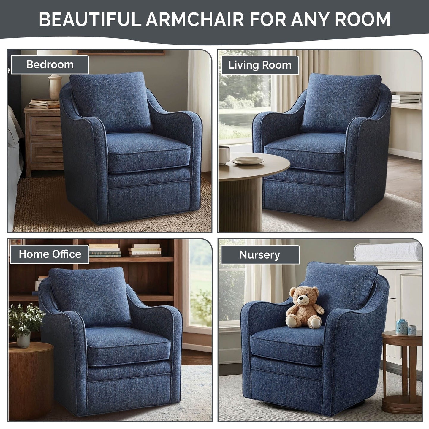 Poltrona girevole curva imbottita Madison Park Betty