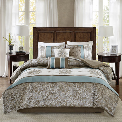 Set copripiumino Madison Park Lorraine Blue Jacquard da 7 pezzi