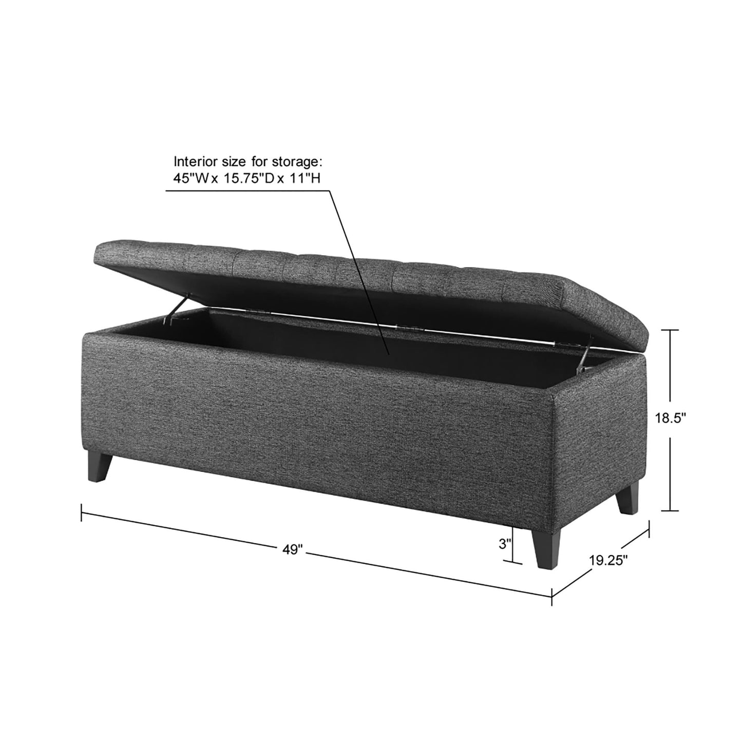 Panca contenitore imbottita con piano trapuntato Madison Park Sasha