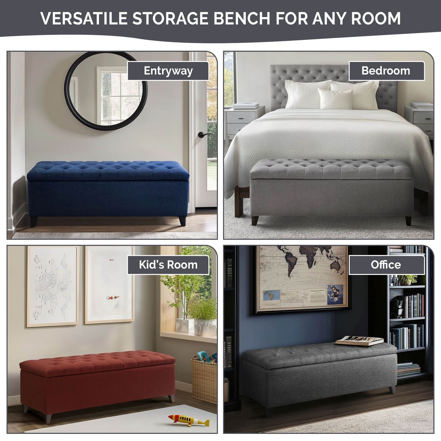 Panca contenitore imbottita con piano trapuntato Madison Park Sasha