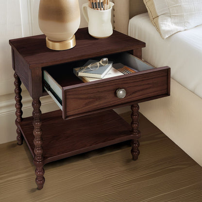 Comodino in legno tornito Madison Park Signature Beckett con cassetto e ripiano