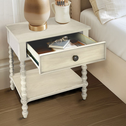 Comodino in legno tornito Madison Park Signature Beckett con cassetto e ripiano