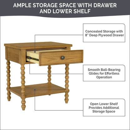 Comodino in legno tornito Madison Park Signature Beckett con cassetto e ripiano