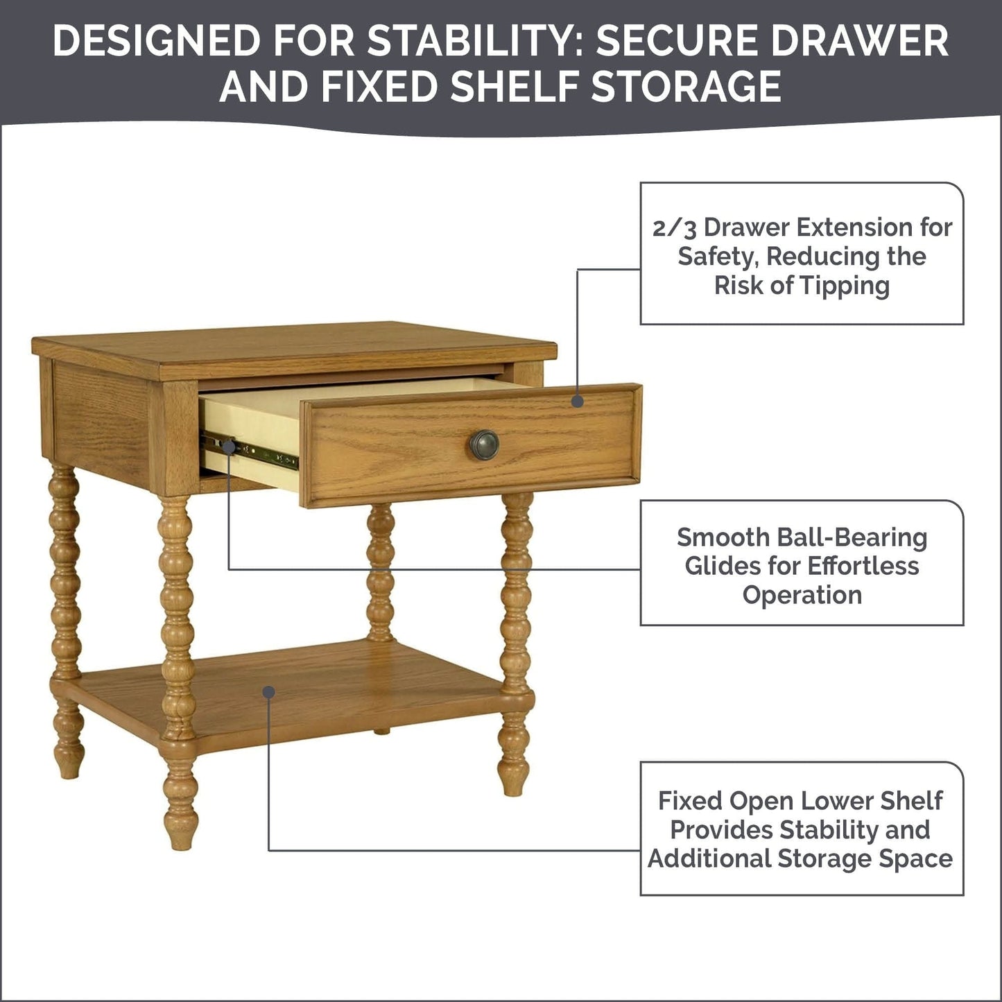 Comodino in legno tornito Madison Park Signature Beckett con cassetto e ripiano