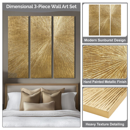 Madison Park Signature Sunburst Trittico dipinto a mano, set di 3 pezzi di arte murale in resina tridimensionale