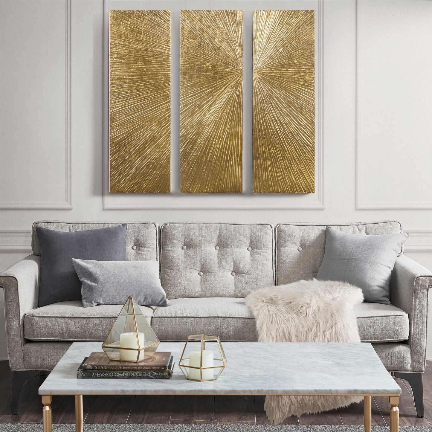 Madison Park Signature Sunburst Trittico dipinto a mano, set di 3 pezzi di arte murale in resina tridimensionale