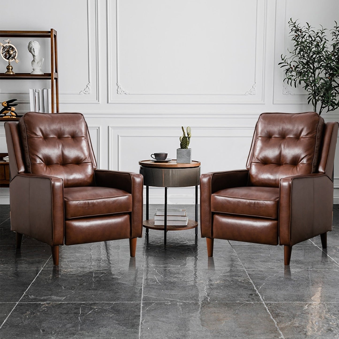 Poltrona reclinabile con schienale a spinta, poltrona reclinabile in tessuto con schienale a spinta e decorazione a rivetto, poltrona singola con divano