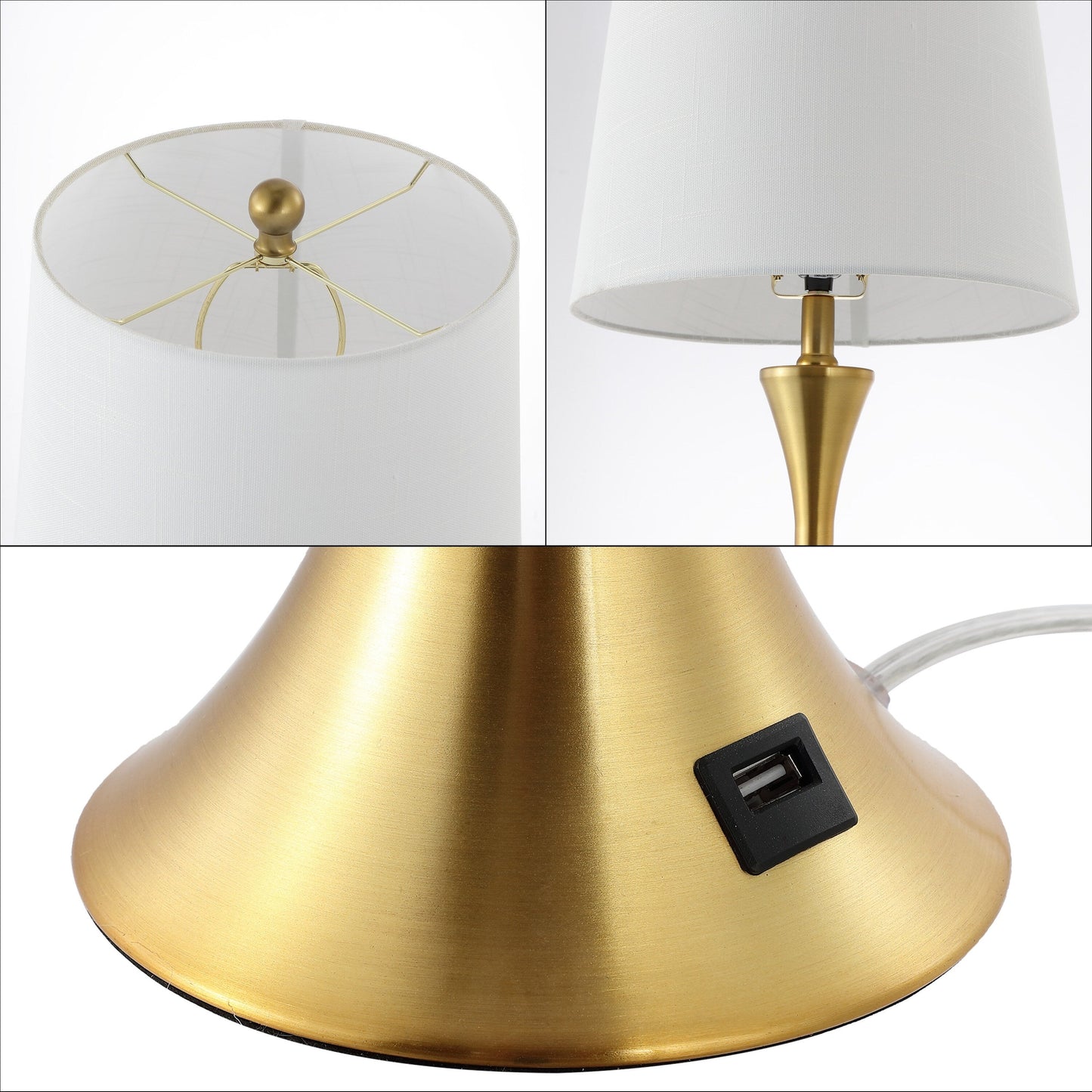 Lampada da tavolo a LED Makena 22.75 Modern Glam Iron Hourglass con porta di ricarica USB, (set da 2) di JONATHAN Y