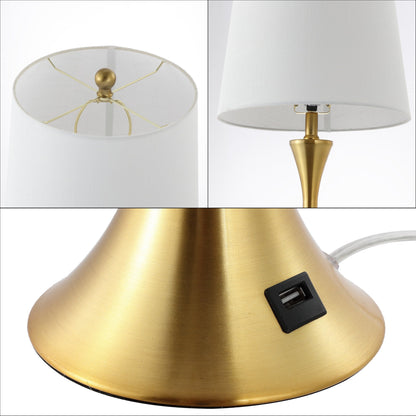 Lampada da tavolo a LED Makena 22.75 Modern Glam Iron Hourglass con porta di ricarica USB, (set da 2) di JONATHAN Y