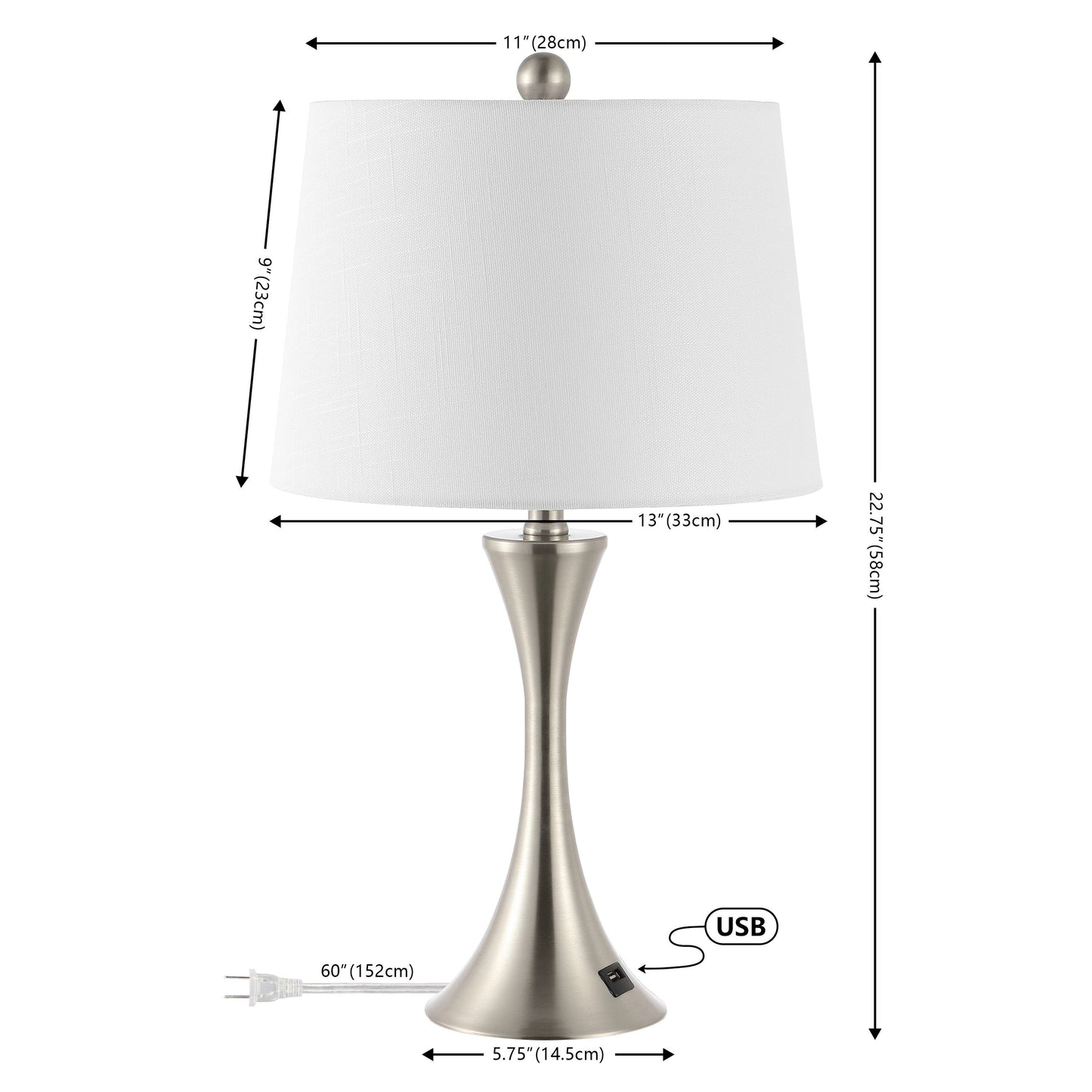 Lampada da tavolo a LED Makena 22.75 Modern Glam Iron Hourglass con porta di ricarica USB, (set da 2) di JONATHAN Y