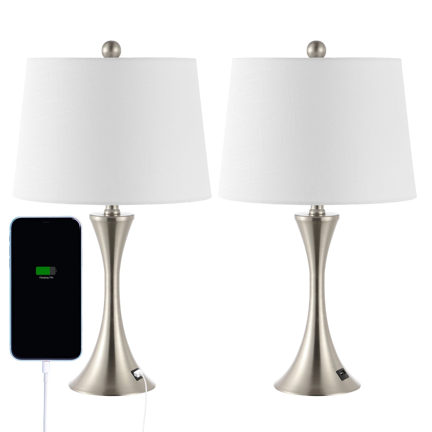 Lampada da tavolo a LED Makena 22.75 Modern Glam Iron Hourglass con porta di ricarica USB, (set da 2) di JONATHAN Y