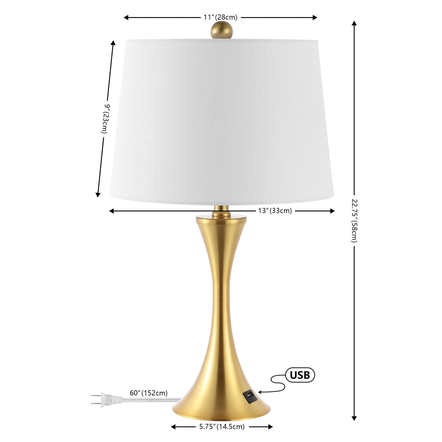 Lampada da tavolo a LED Makena 22.75 Modern Glam Iron Hourglass con porta di ricarica USB, (set da 2) di JONATHAN Y