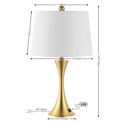 Lampada da tavolo a LED Makena 22.75 Modern Glam Iron Hourglass con porta di ricarica USB, (set da 2) di JONATHAN Y