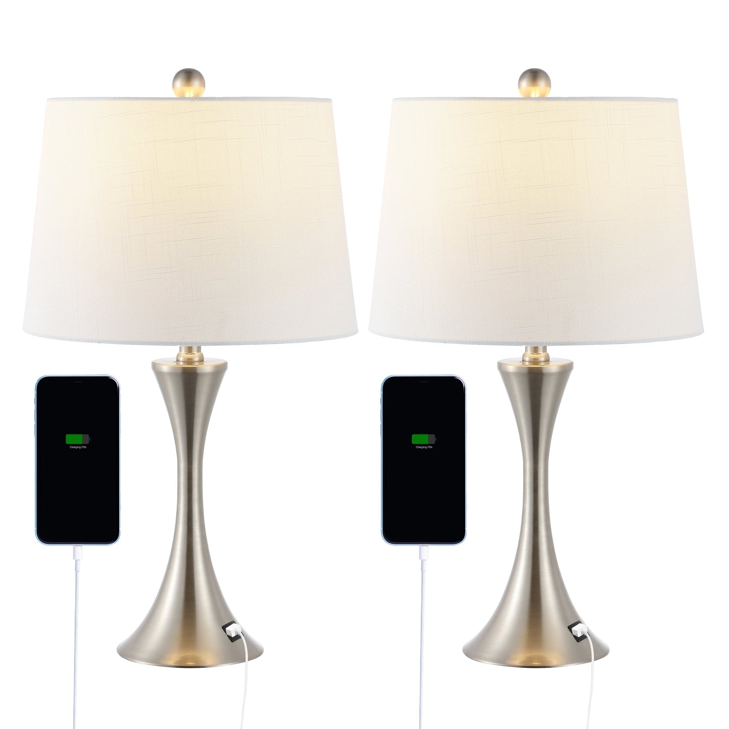 Lampada da tavolo a LED Makena 22.75 Modern Glam Iron Hourglass con porta di ricarica USB, (set da 2) di JONATHAN Y