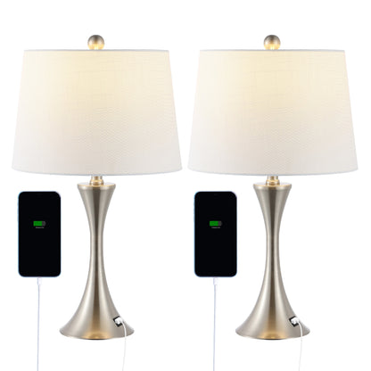 Lampada da tavolo a LED Makena 22.75 Modern Glam Iron Hourglass con porta di ricarica USB, (set da 2) di JONATHAN Y