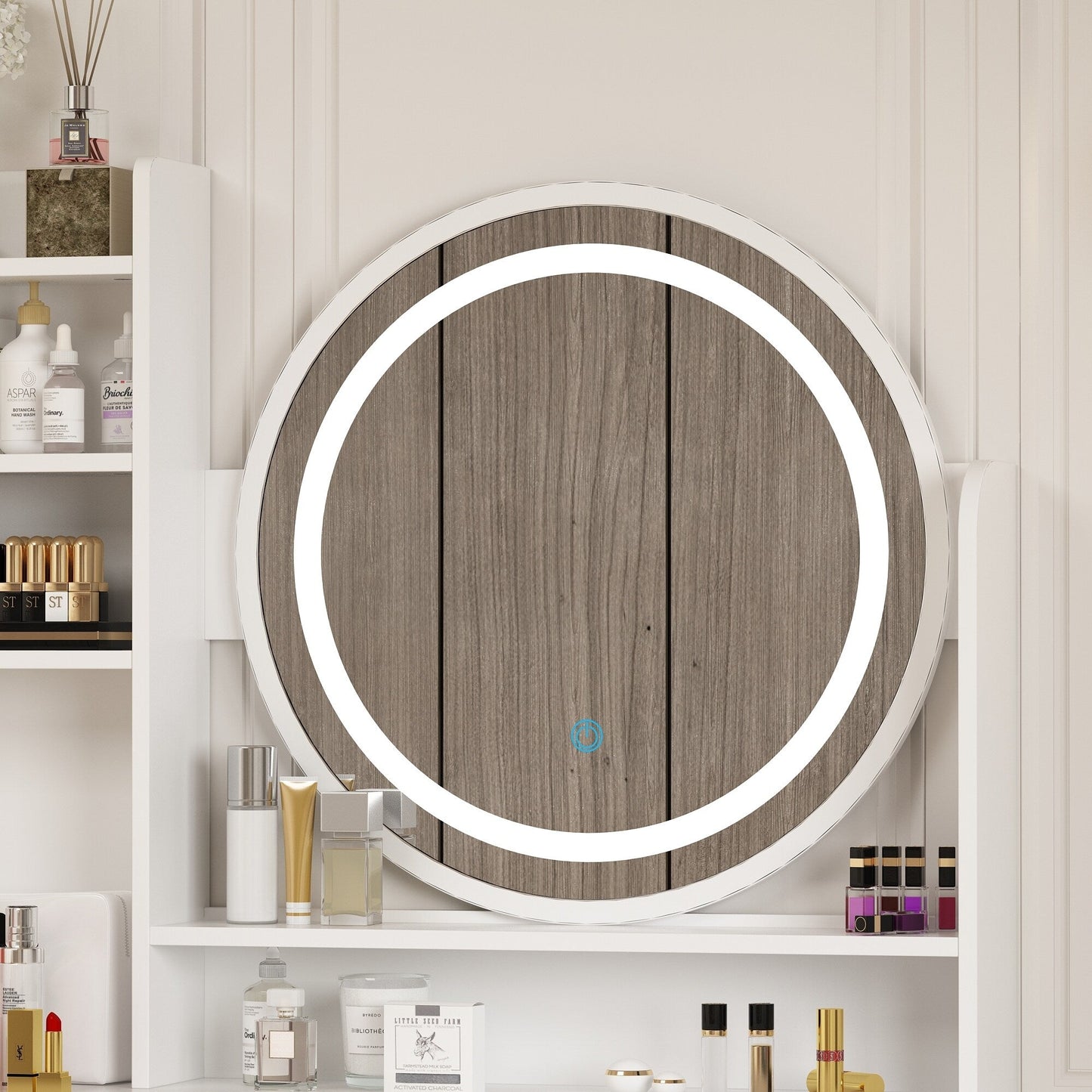 Set da toeletta per il trucco con specchio touch screen e sgabello