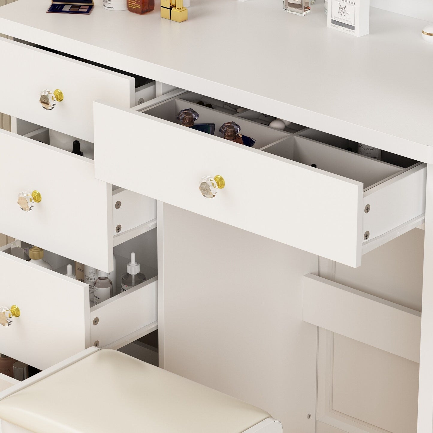 Set da toeletta per il trucco con specchio touch screen e sgabello