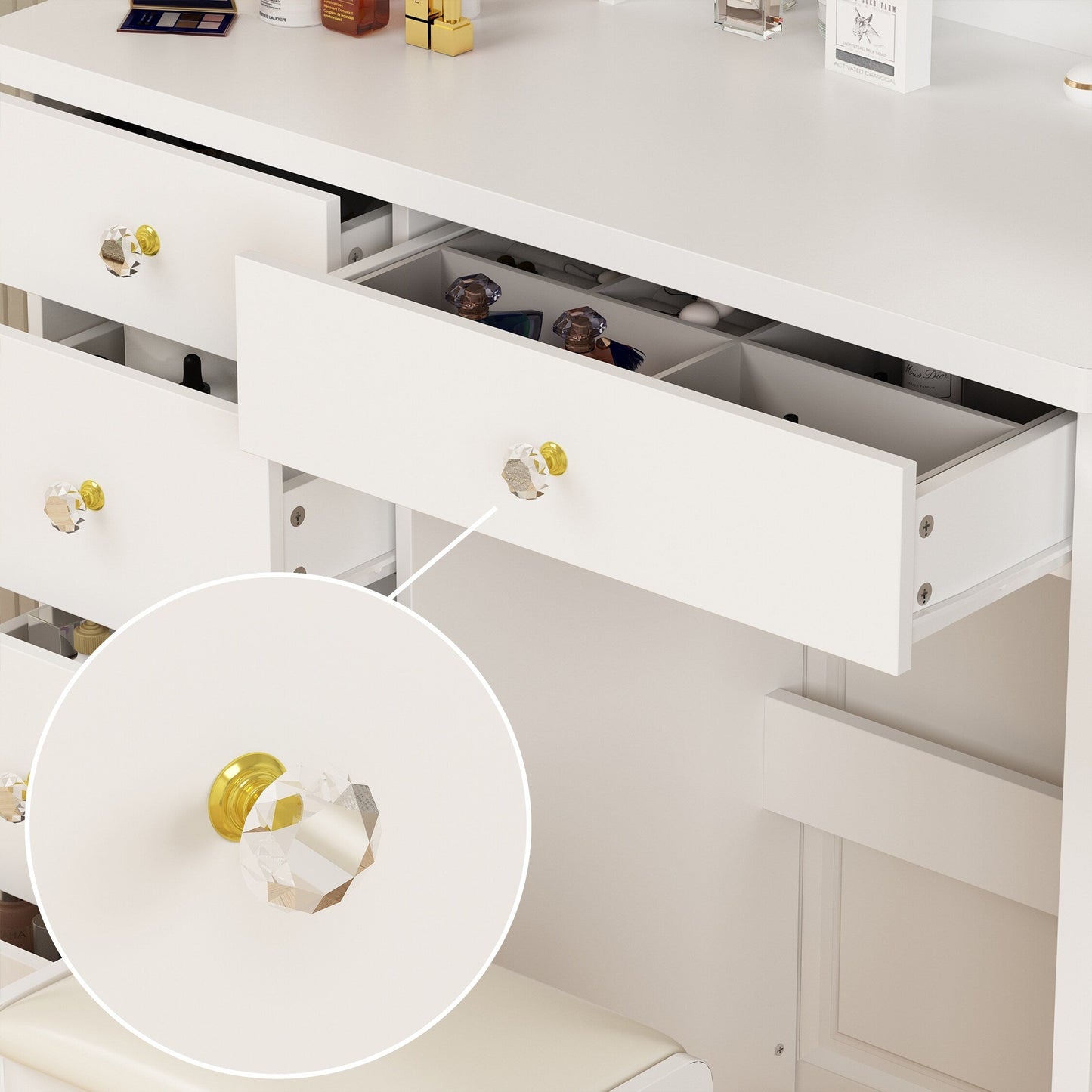 Set da toeletta per il trucco con specchio touch screen e sgabello