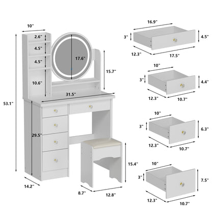 Set da toeletta per il trucco con specchio touch screen e sgabello