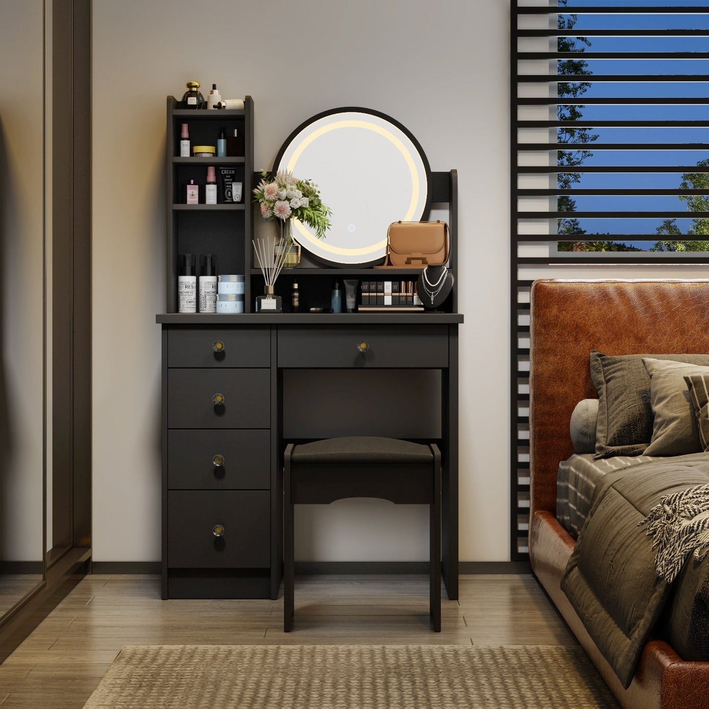 Set da toeletta per il trucco con specchio touch screen e sgabello