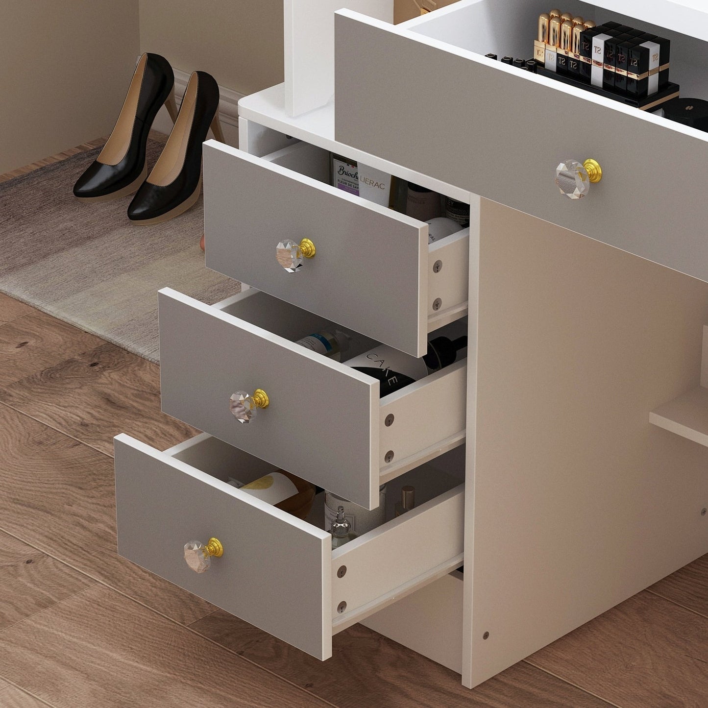 Set da toeletta per il trucco con specchio e sgabello